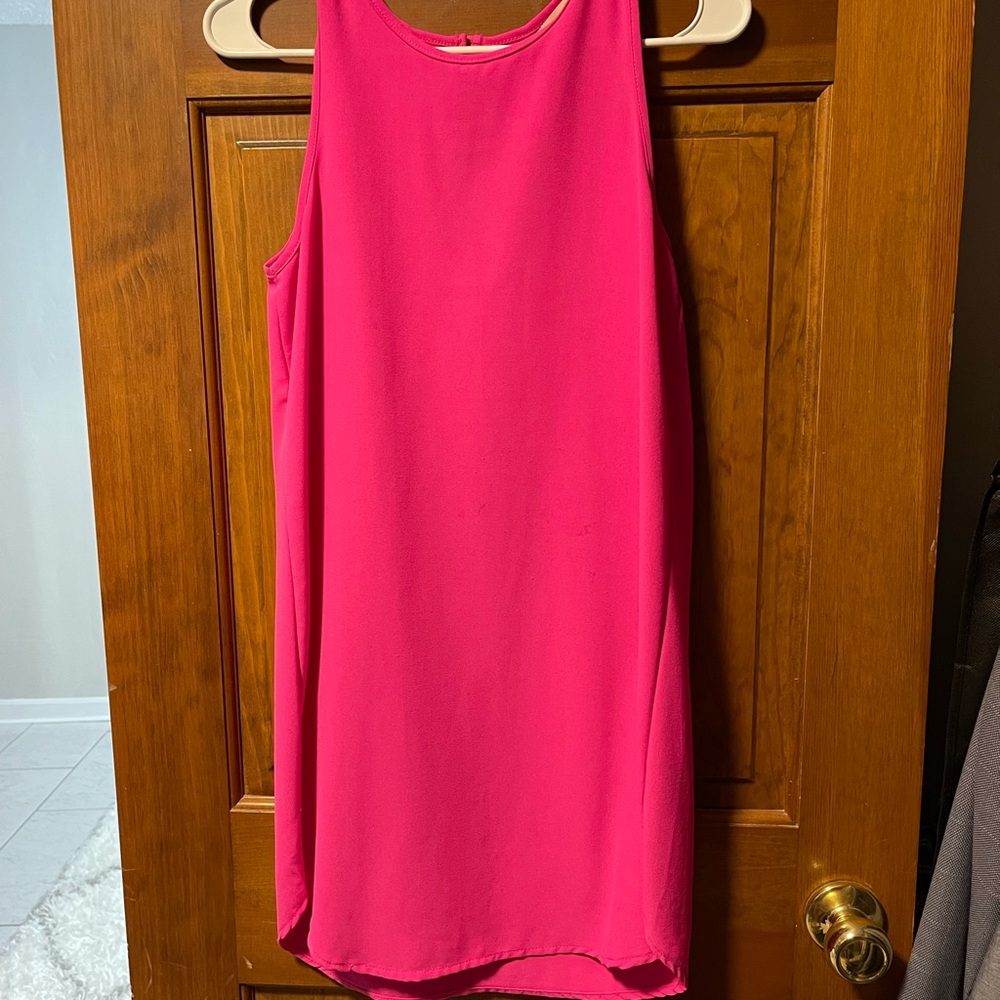 Hot pink dress.